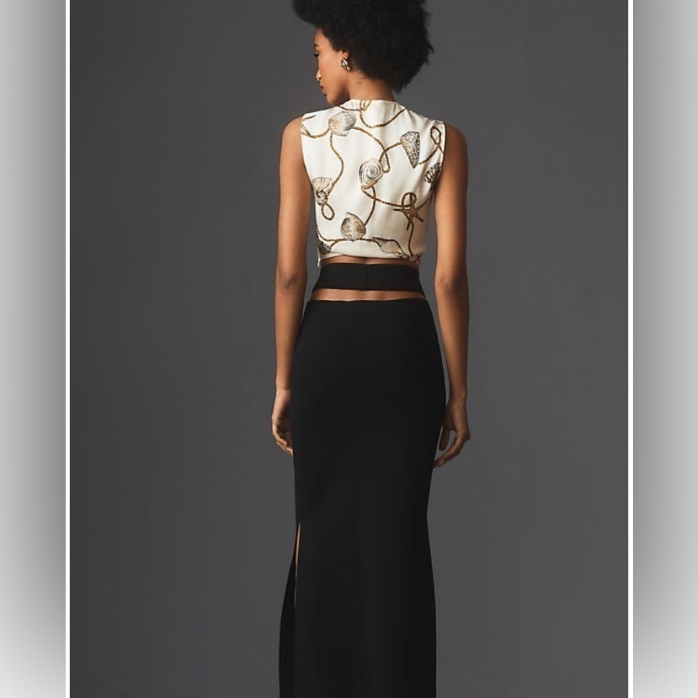 Anthropologie Maeve women’s Sz M NWT Ribbed Knit Cutout maxi Skirt Black bodycon